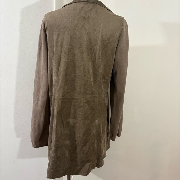 Chicos Faux Suede Open Front Waterfall Cardigan Jacket Women’s Sz 1 Brown Beige - Picture 4 of 12